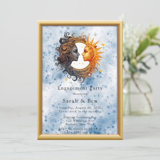 Invitation Céleste Jaune Bleu Soleil Lune (Debout devant)