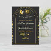 Invitation Céleste Lune d'or noir Sun Crest RSVP QR Code (Debout devant)