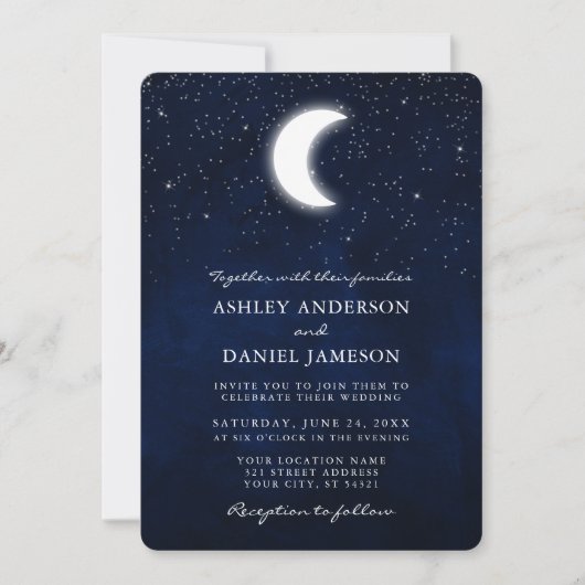 Invitation Céleste Lune et étoiles Mariage (Devant)