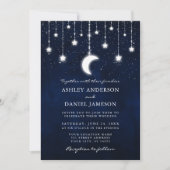 Invitation Céleste Lune Étoiles à cordes Lumières Mariage pho (Devant)