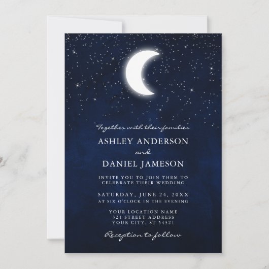 Invitation Céleste Lune étoiles Mariage photo (Devant)