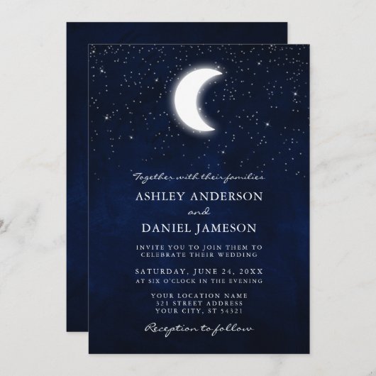 Invitation Céleste Lune étoiles Mariage photo (Devant / Derrière)