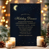 Invitation Céleste Lune Étoiles Minuit Bleu Dîner De Vacances