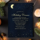 Invitation Céleste Lune Étoiles Minuit Bleu Dîner De Vacances