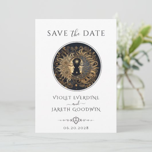 Invitation Céleste Lune Soleil Étoiles Mariage Enregistrer La (Debout devant)