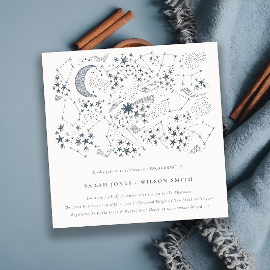 Invitation Céleste Marine Starry Night Moon Fiançailles croqu