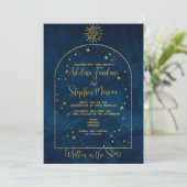 Invitation Céleste Midnight Blue Gold Star Moon Sun Mariage (Debout devant)