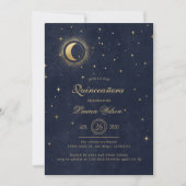 Invitation Céleste Midnight Blue Gold Stars Quinceanera (Devant)
