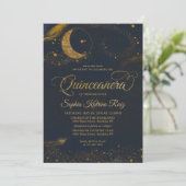 Invitation Céleste Minuit Bleu Or Star Lune Quinceanera (Debout devant)