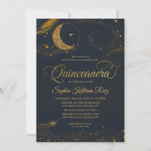 Invitation Céleste Minuit Bleu Or Star Lune Quinceanera
