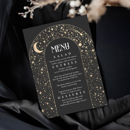 Invitation Céleste Nuit Sky Stars Arch Black Mariage Menu