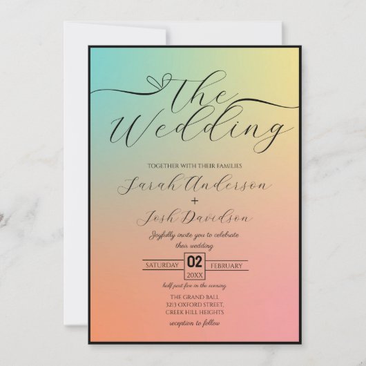 Invitation Céleste Pastel Arc-en-ciel Dégradé Boho Script (Devant)