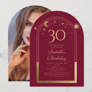 Invitation Céleste Personnalisé 30e Anniversaire Rouge Or