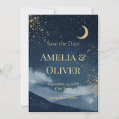 Invitation Céleste Save the Date | Nuit étoilée Navy & Or (Devant)
