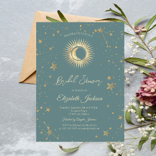 Invitation Céleste Soleil, Lune, Étoiles Vert Menthe Baby Sho