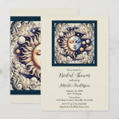 Invitation Céleste Vintage Demi-Soleil & Lune Crème Beige (Devant / Derrière)