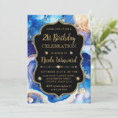 Invitation Celestial Agate | Blue Purple Marble Birthday (Debout devant)