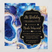 Invitation Celestial Agate | Blue Purple Marble Birthday (Devant / Derrière)