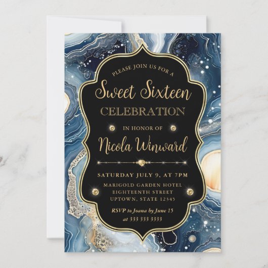 Invitation Celestial Agate | Elegant Cosmic Marble Sweet 16 (Devant)