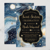 Invitation Celestial Agate | Elegant Cosmic Marble Sweet 16 (Devant / Derrière)