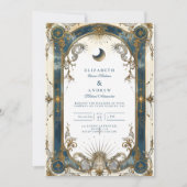 Invitation Celestial Art Nouveau Blue Gold Wedding (Devant)