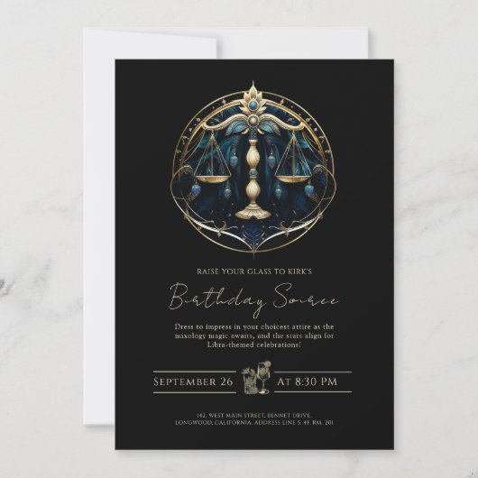 Invitation Celestial Balance Symbol Cosmic Black Gold Libra (Devant)
