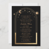Invitation Celestial Black Gold Bilingue Espagnol Quinceañera (Devant)