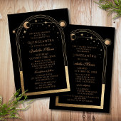 Invitation Celestial Black Gold Bilingue Espagnol Quinceañera
