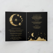 Invitation Celestial Black Gold Crescent Moon Phases Wedding (Intérieur)