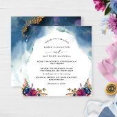 Invitation Celestial, bleu violet et Mariage Carré Turquoise