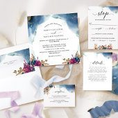 Invitation Celestial, bleu violet et Mariage Carré Turquoise