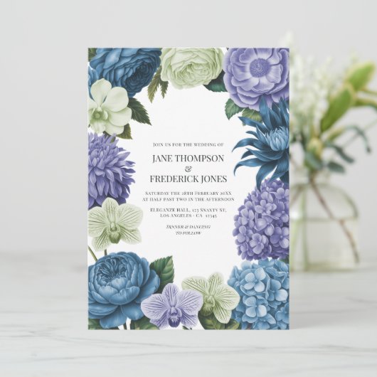 Invitation Celestial Blue, Frosted Indigo & Silver Pebble (Debout devant)