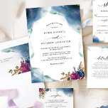 Invitation Celestial Blue, Purple and Teal Watercolor Wedding<br><div class="desc">Elegant and unique celestial themed Wedding invitation with beautiful celestial watercolor stains flowing on back top area with dainty stars and exquisite right corner floral detail. Ability to have "together with their parents or family" wording or change it for "together with great joy or pleasure". Watercolor stains, as well as...</div>