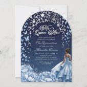 Invitation Celestial Blue Silver Princess Quinceanera (Devant)