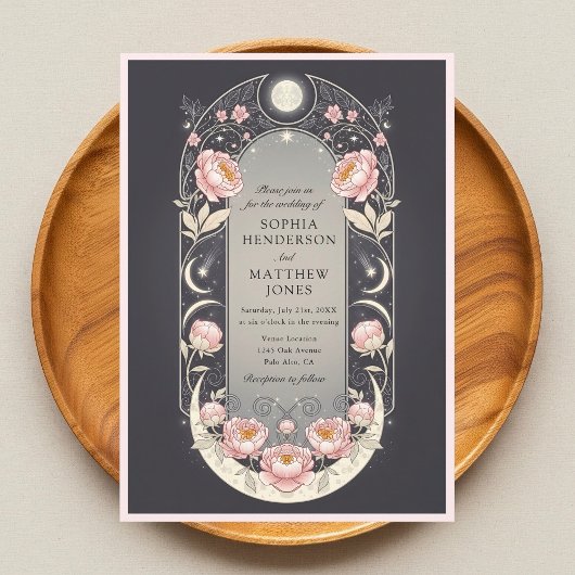 Invitation Celestial Blush Blossom Art Nouveau Wedding