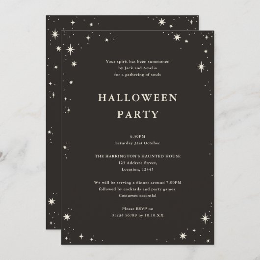 Invitation Celestial Boho Tarot Star Halloween noir (Devant / Derrière)