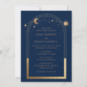 Invitation Celestial Chic Blue Gold Star Lune Espace d'astron (Devant)