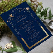 Invitation Celestial Chic Blue Gold Star Lune Espace d'astron