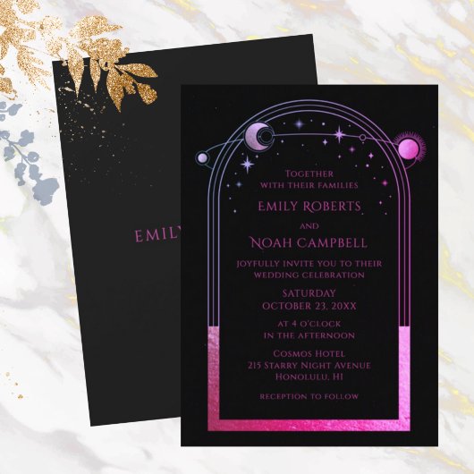 Invitation Celestial Chic Purple Star Lune Espace d'astronomi