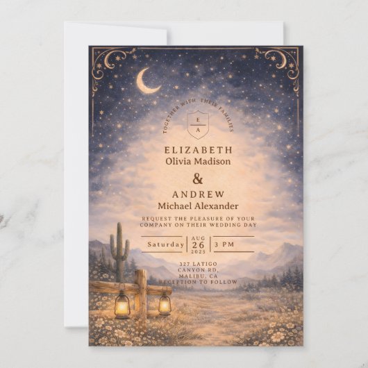 Invitation Celestial Desert Moonlit Western Wedding (Devant)