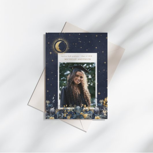 Invitation Celestial Floral Moon Graduation Announcement