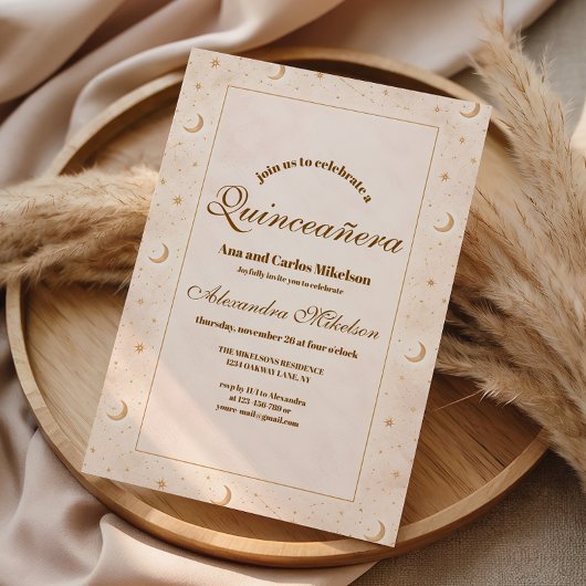 Invitation Celestial Gold Moon Quinceañera
