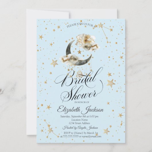 Invitation Celestial Gold Moon Stars Light Blue (Devant)