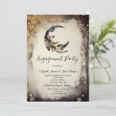 Invitation Celestial Gold Stars Moon Feather Dark (Debout devant)