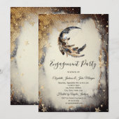 Invitation Celestial Gold Stars Moon Feather Dark (Devant / Derrière)