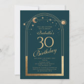 Invitation Celestial Green Gold Sun Moon Stars 30e anniversai (Devant)