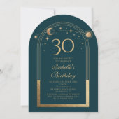 Invitation Celestial Green Gold Sun Moon Stars 30e anniversai (Devant)