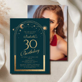 Invitation Celestial Green Gold Sun Moon Stars 30e anniversai