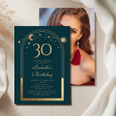 Invitation Celestial Green Gold Sun Moon Stars 30e anniversai
