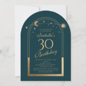 Invitation Celestial Green Gold Sun Moon Stars 30e anniversai (Devant)